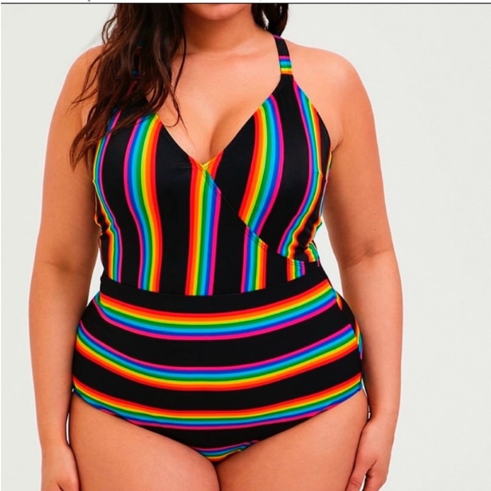 Torrid Rainbow Stripe One Piece Swimsuit